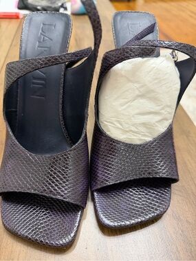 Lanvin Purple Textured Leather Slingback Mules